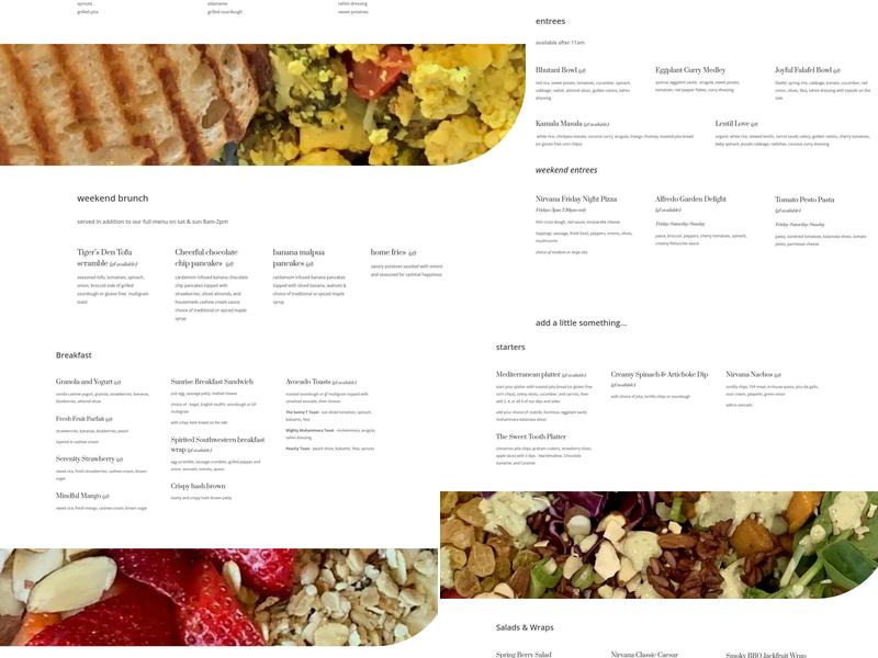 Nirvana Tea House & Cafe Menu