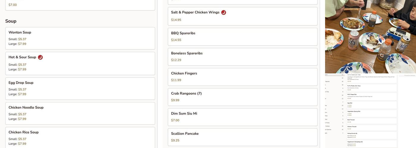 Three gorges Framingham Menu