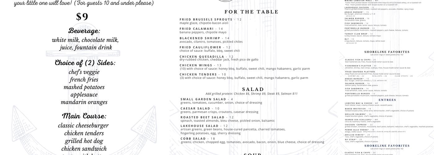 Robert's LakeHouse Menu