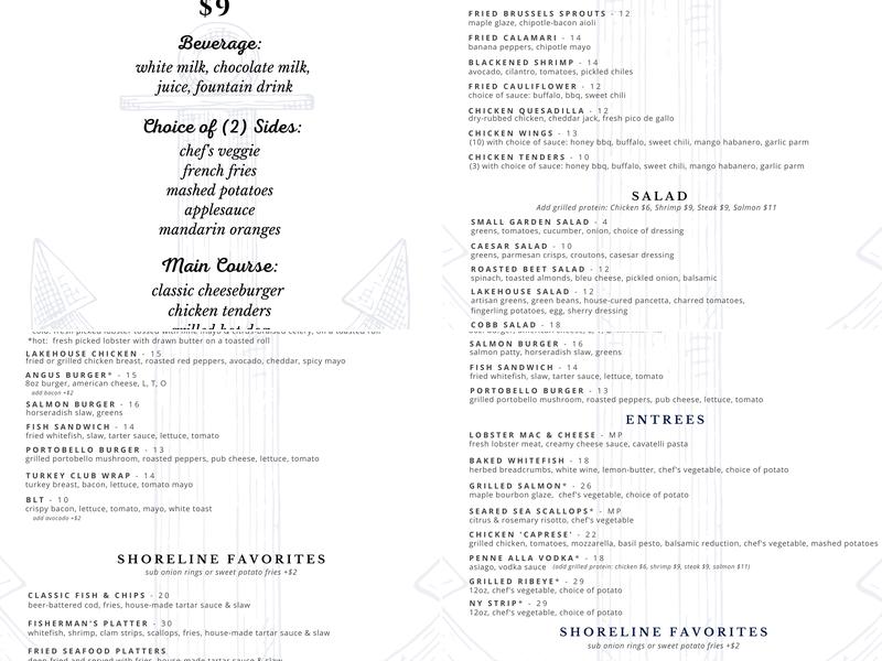 Robert's LakeHouse Menu