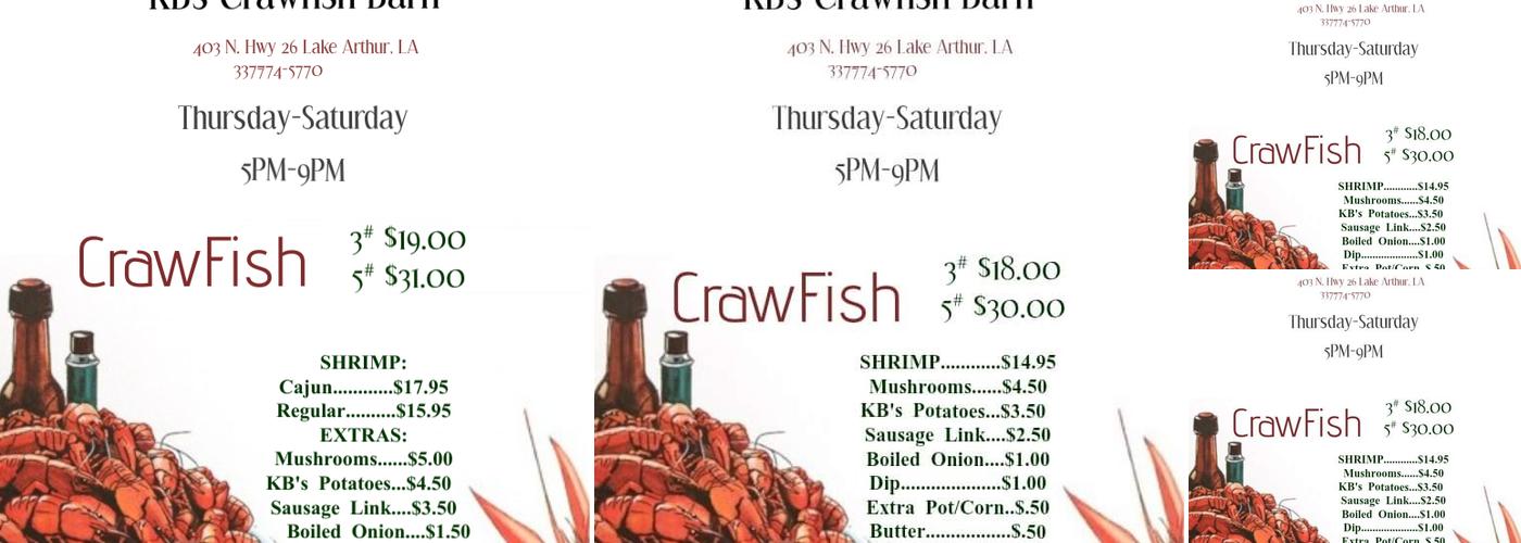 KB's Crawfish Barn Menu