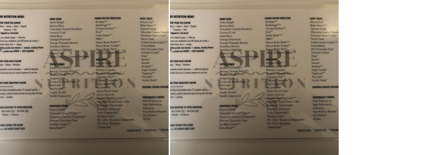 Aspire nutrition Menu