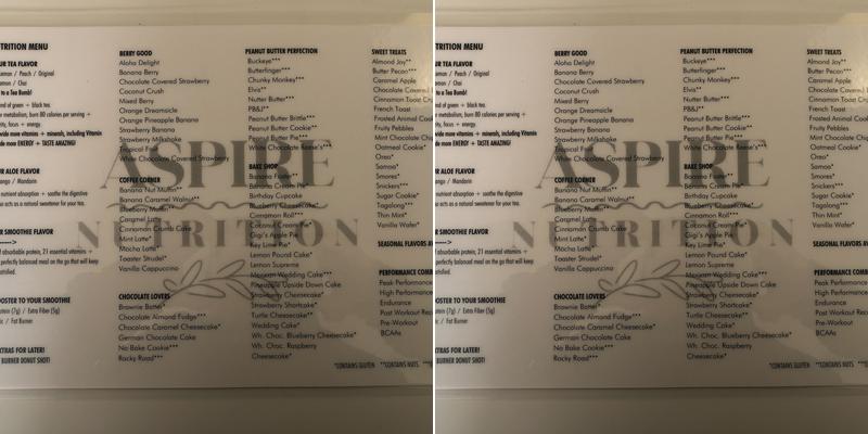 Aspire nutrition Menu