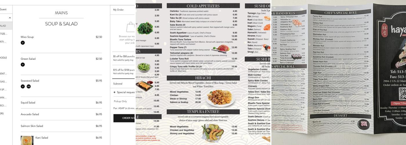 Hayashiya Japanese cuisine Menu