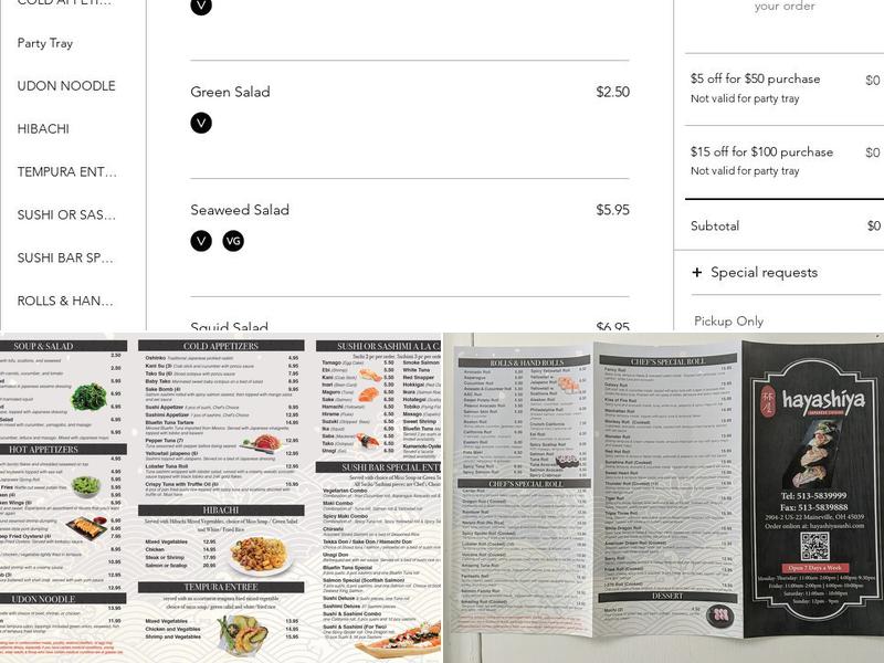 Hayashiya Japanese cuisine Menu