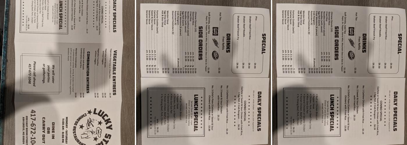 Lucky Star Chinese Restaurant Menu