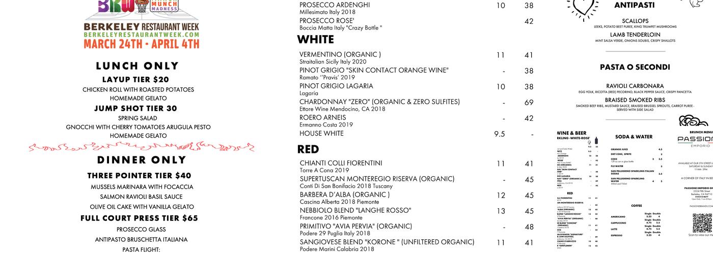 Passione Emporio on 5th Menu