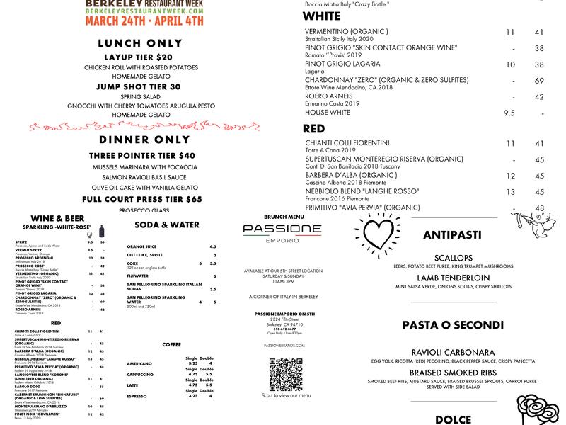 Passione Emporio on 5th Menu