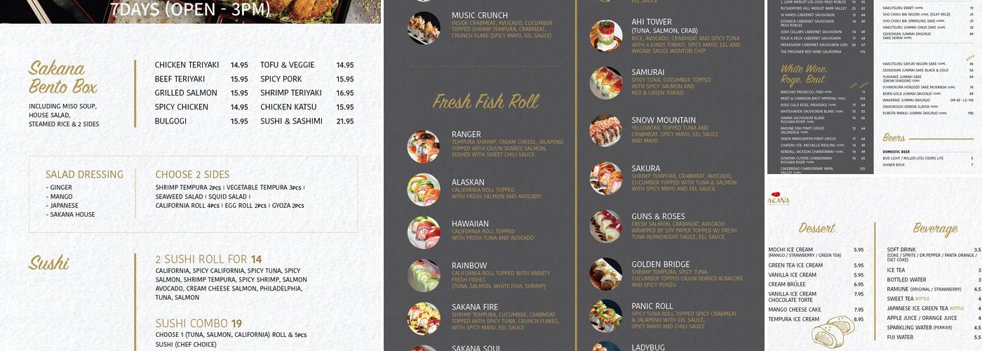 Sushi Sakana Southlake Menu