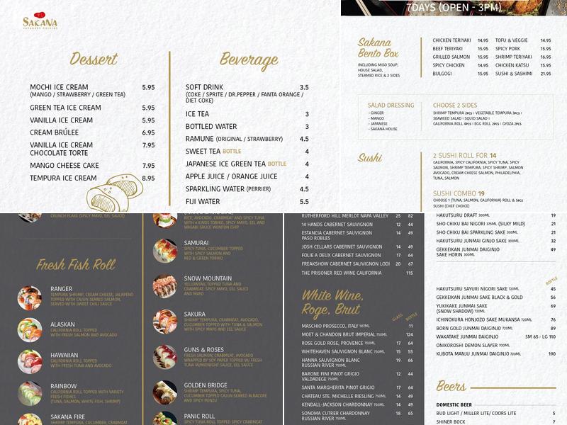 Sushi Sakana Southlake Menu