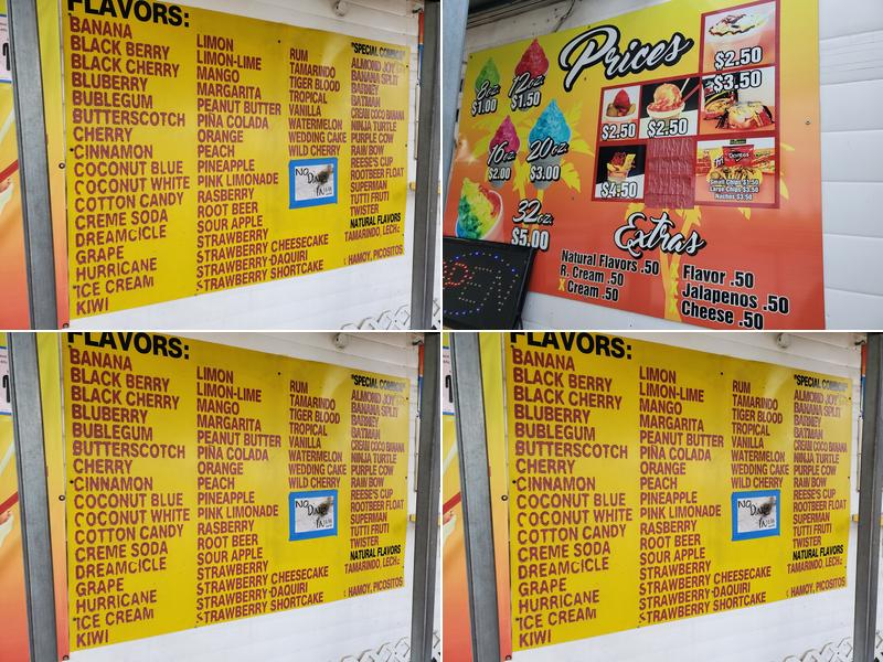 Tropical Snowcones Menu