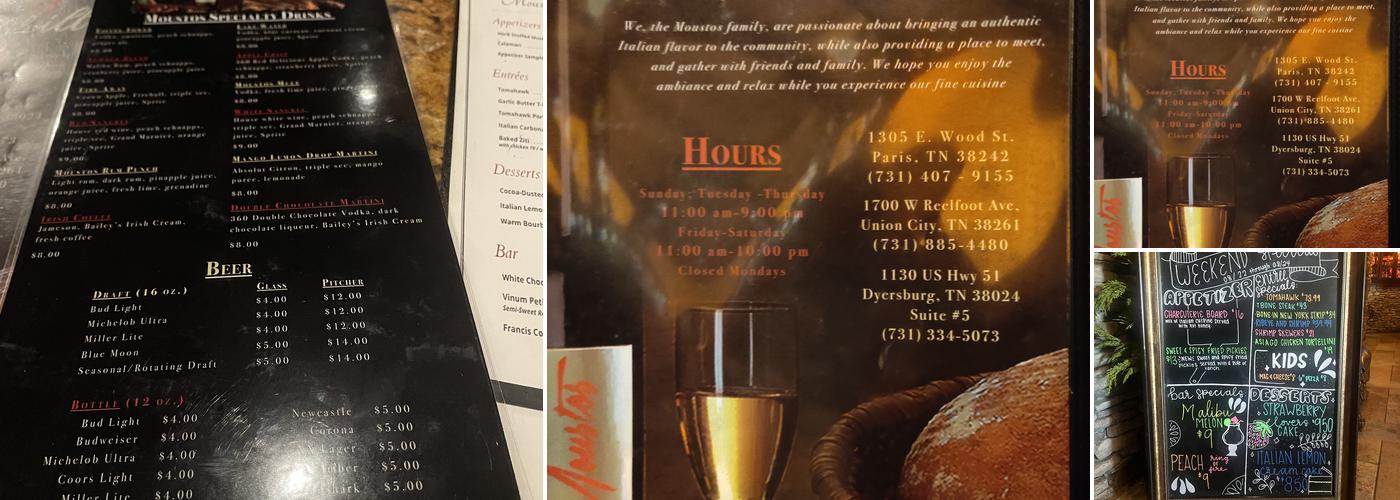Moustos Pasta & Grill Menu