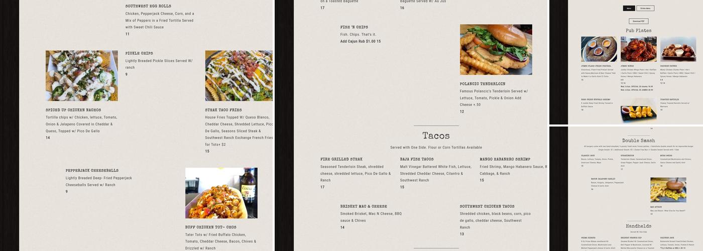 JACKPOTS Pub Menu