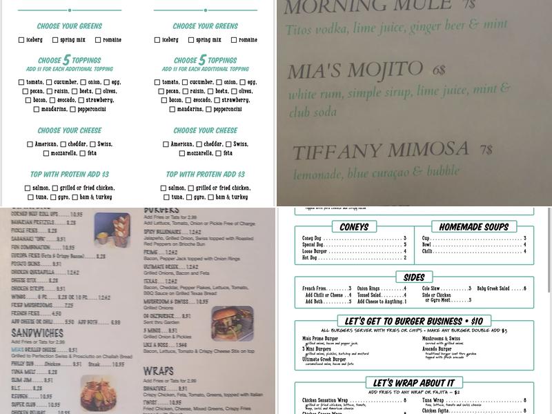 Mia's Tasty BAR & Grill Menu