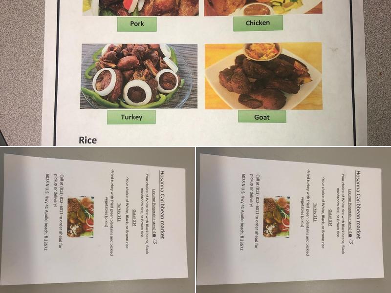 Hosana Caribbean Market Menu