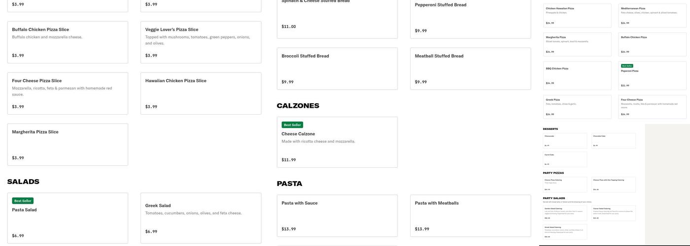 Pizza Bella Menu