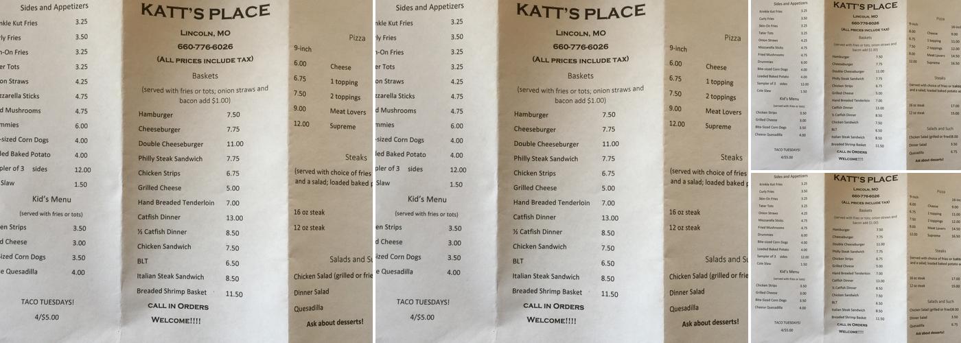 Katt’s Place Menu