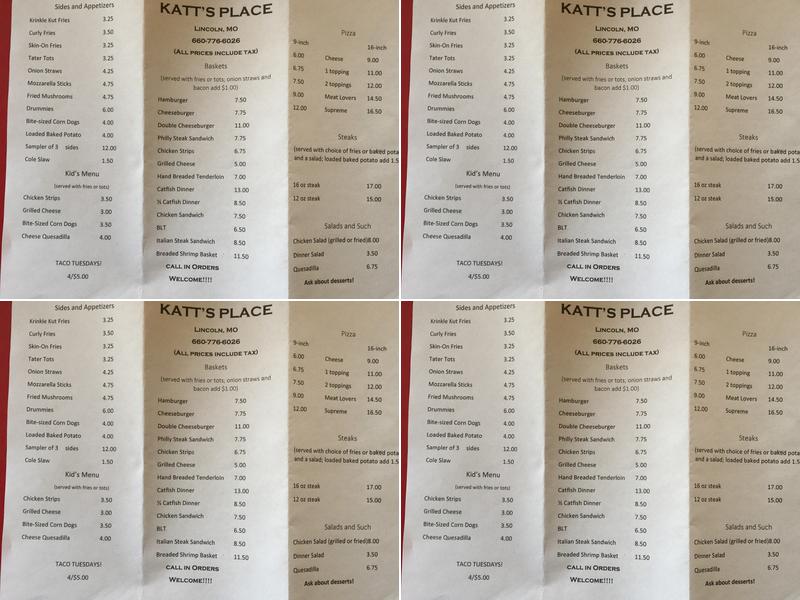 Katt’s Place Menu