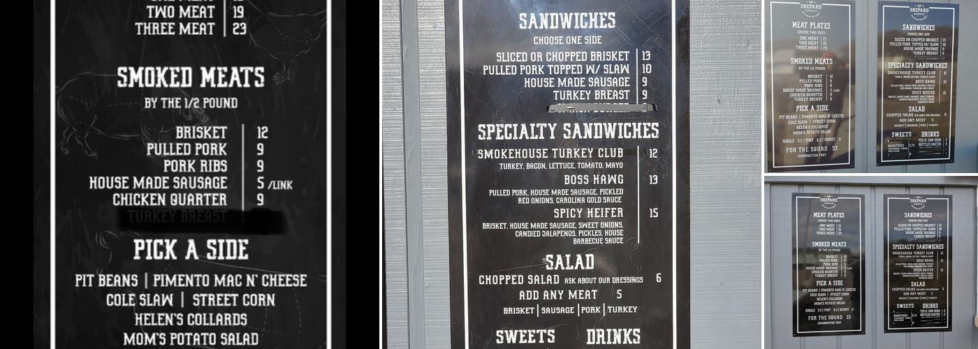 Shepard Barbecue Menu