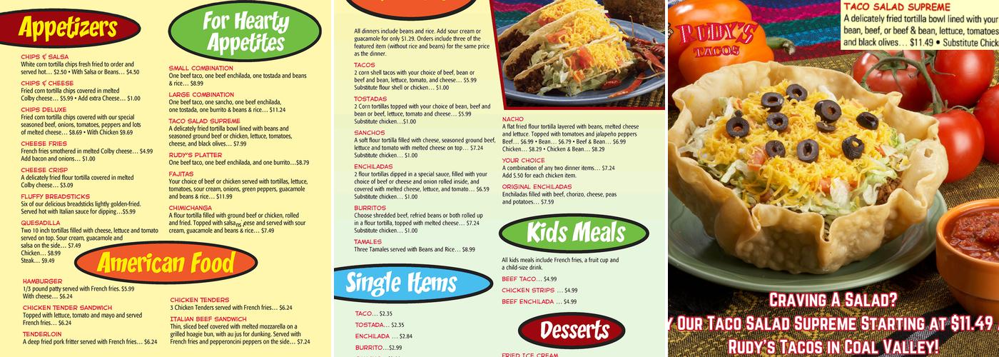 Rudy's Tacos, Coal Valley Menu