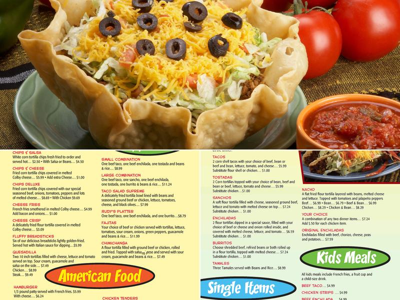 Rudy's Tacos, Coal Valley Menu