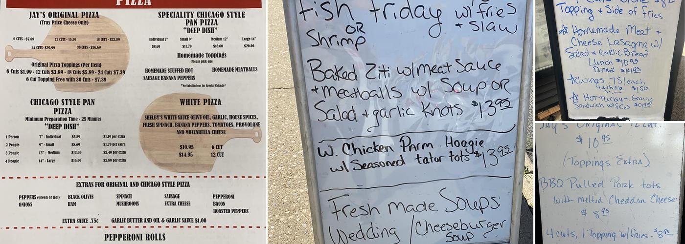Jay's Pizza Shop Menu