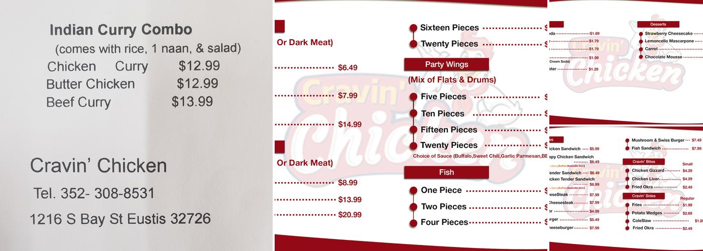Cravin' Chicken Menu