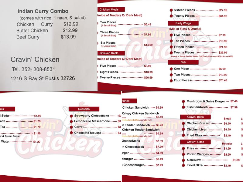 Cravin' Chicken Menu