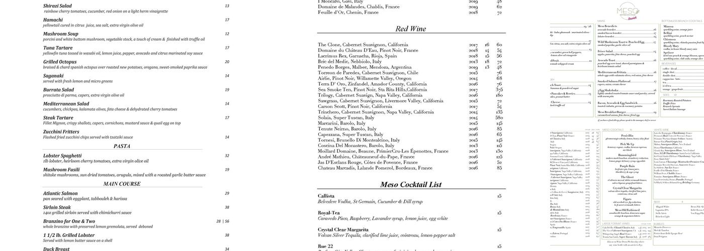 Meso Restaurant - Rye Menu