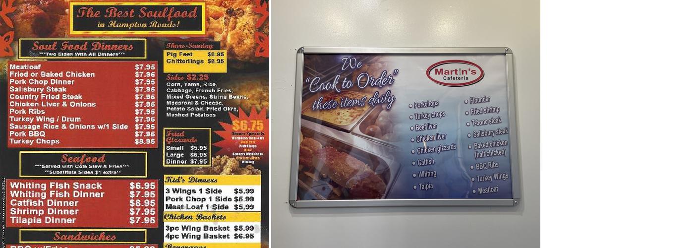 Martin’s Cafeteria Menu