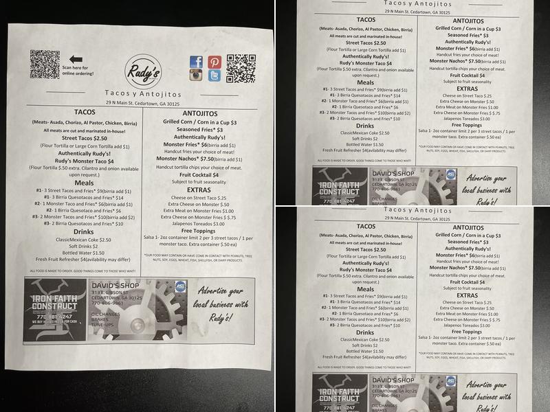 Rudy’s Est. 2020 LLC Menu
