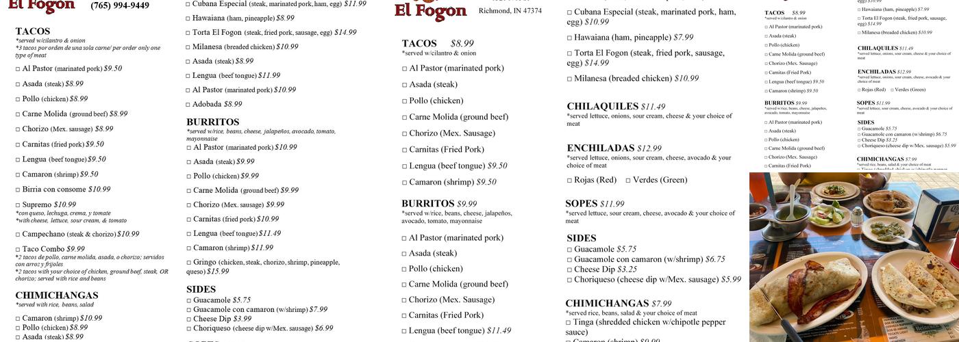 Taqueria El Fogon Menu