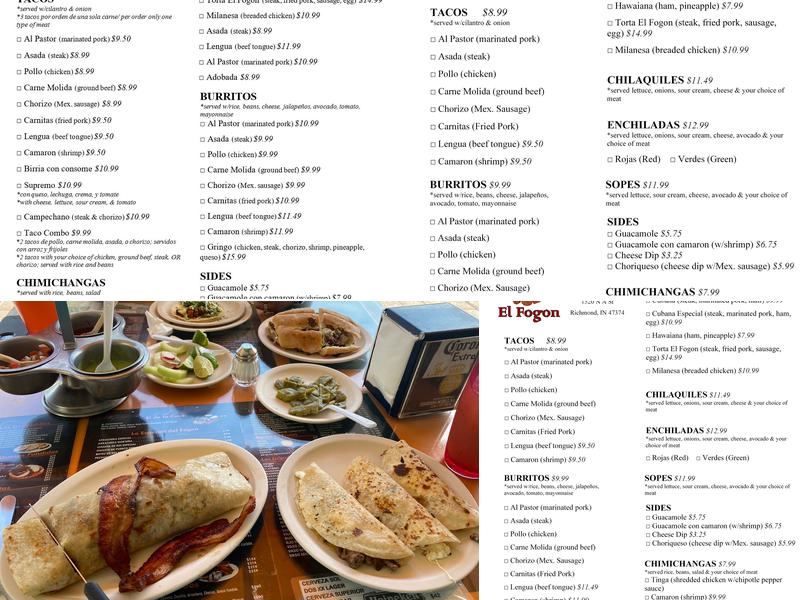 Taqueria El Fogon Menu