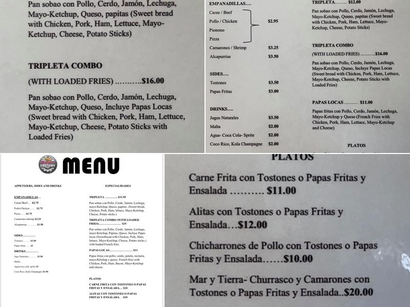Borinquen Factory Menu