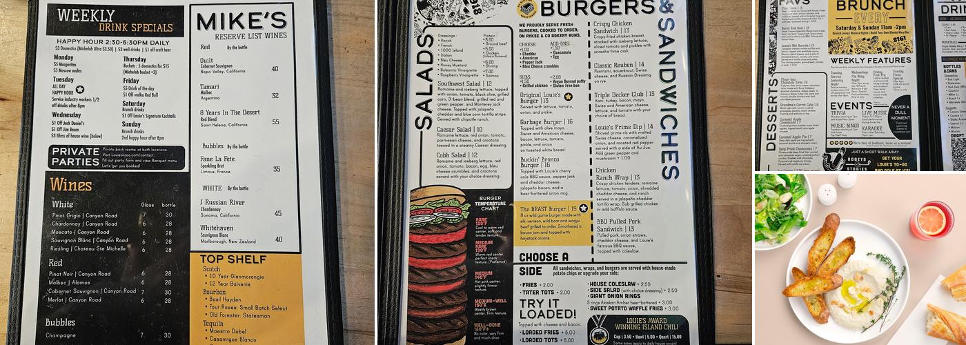 Louie's Corner Bar Menu