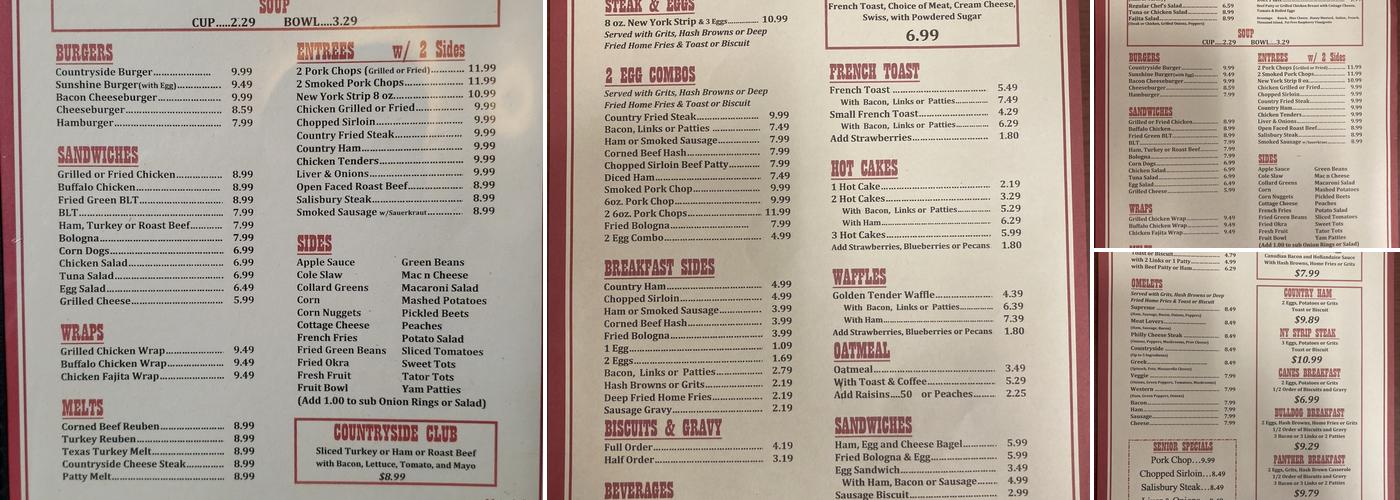 Countryside Diner Menu
