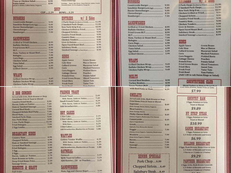 Countryside Diner Menu