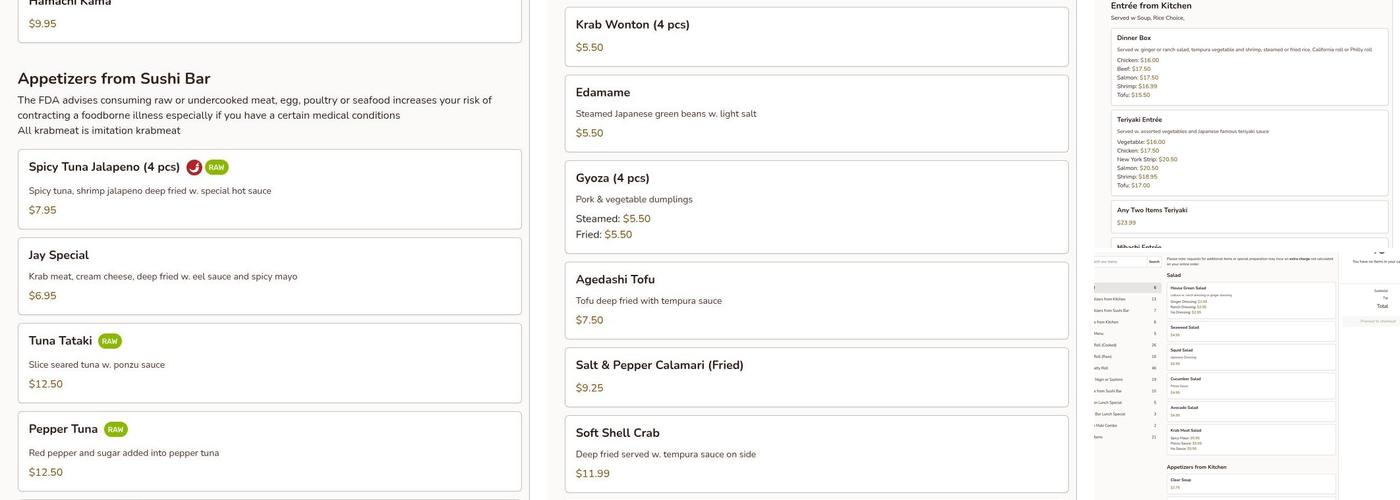 SUSHI HOUSE 2 at town center Menu