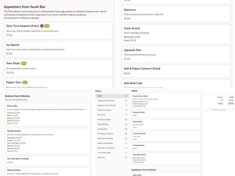 SUSHI HOUSE 2 at town center Menu