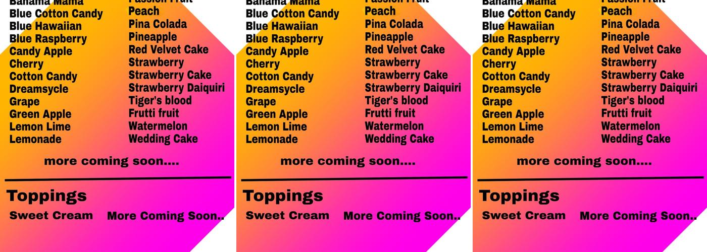 North Hawaiian Shaved Ice Menu