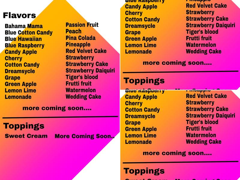 North Hawaiian Shaved Ice Menu