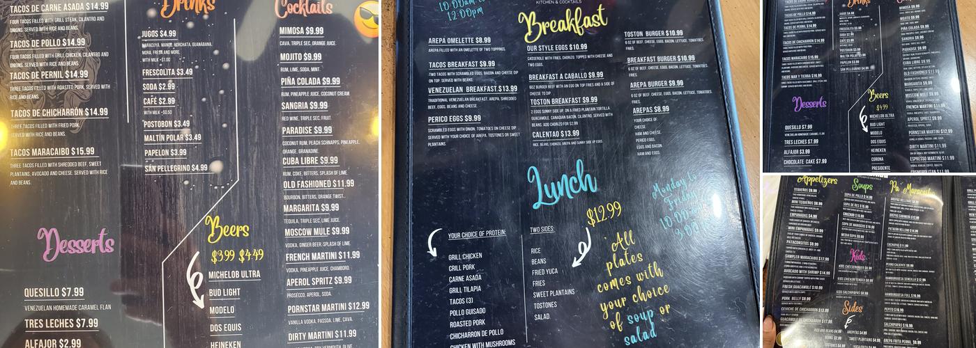 Maracaibo Bistro Menu