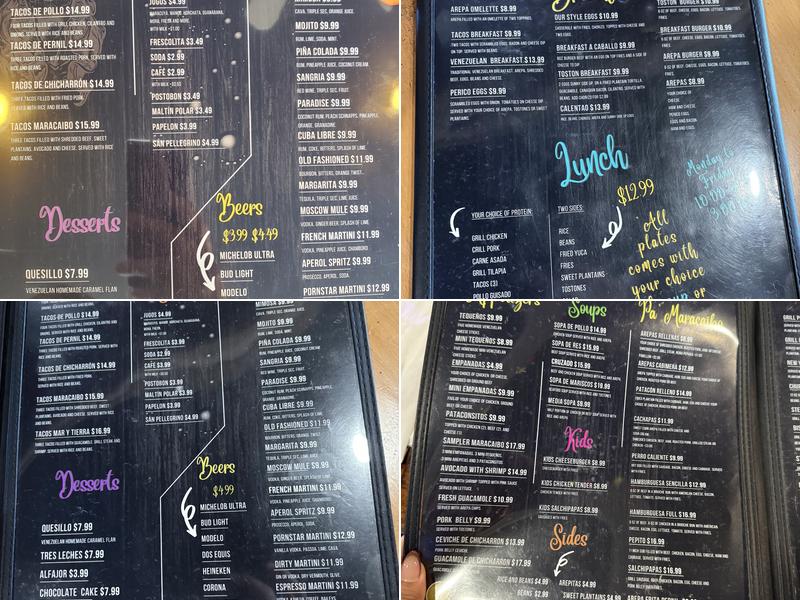 Maracaibo Bistro Menu