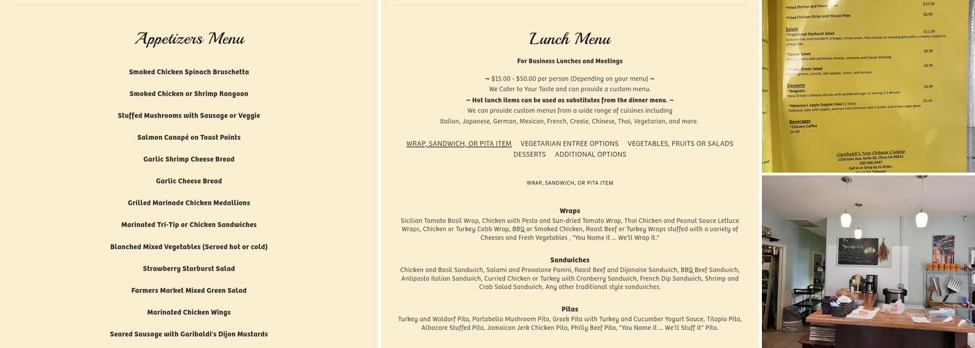 Garibaldi's Catering Menu