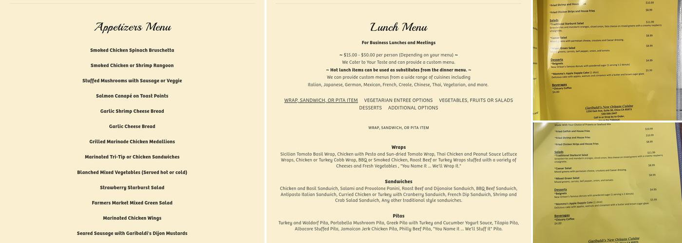 Garibaldi's Catering Menu