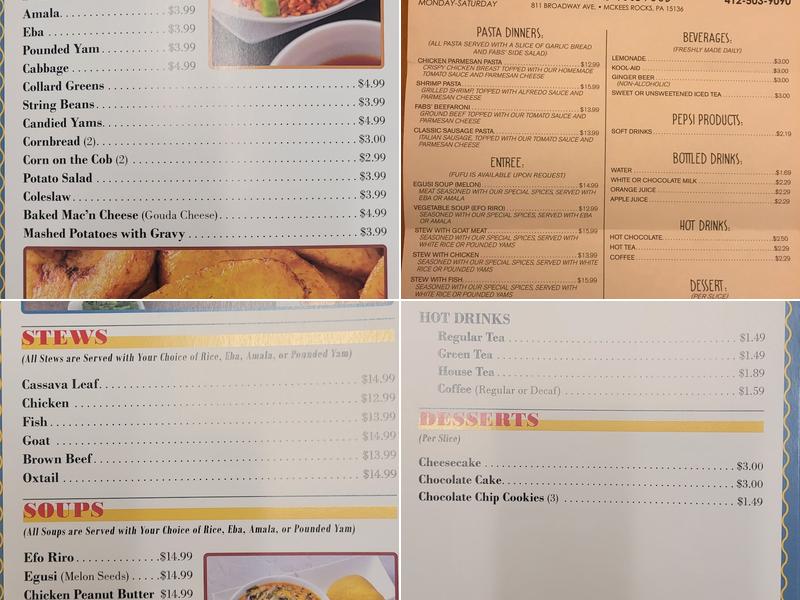 FABS RESTAURANT Menu