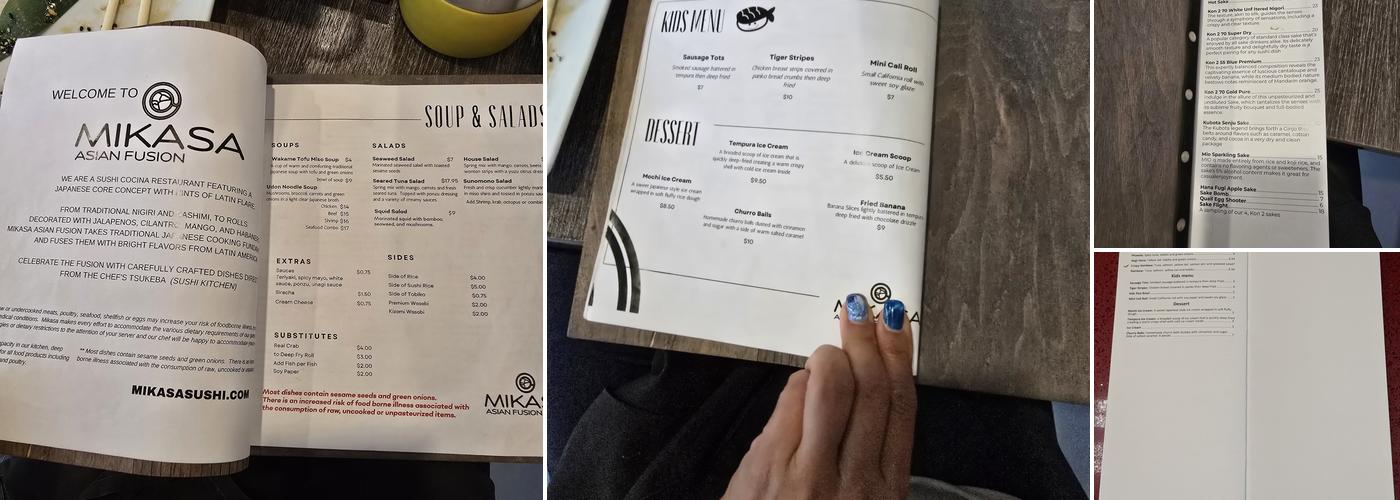 Mikasa Asian Fusion Menu