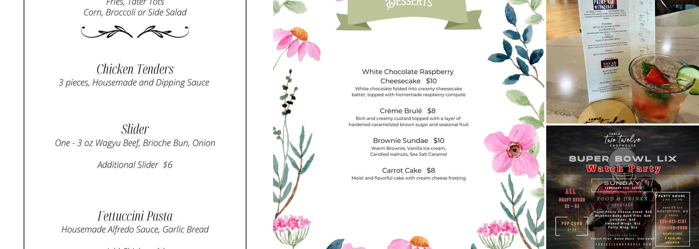 Table Two Twelve Chophouse Menu