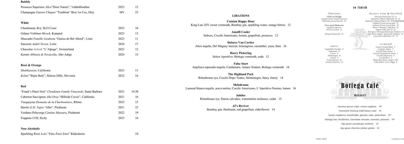 Bottega Menu