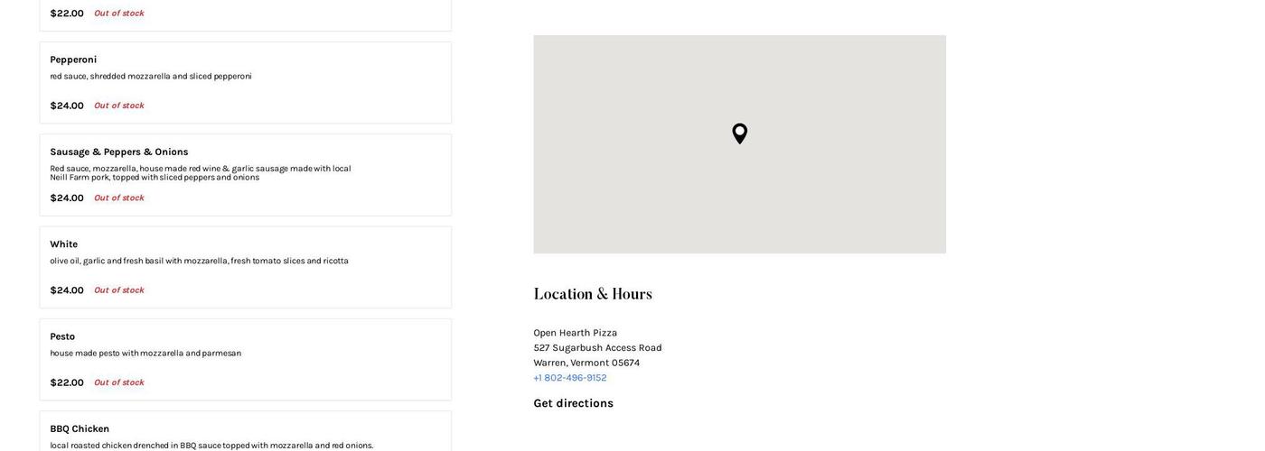 Open Hearth Pizza Menu